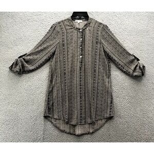 About a Girl Women's Roll Tab Sleeve 1/2 Button Pullover Tunic Blouse Size S
